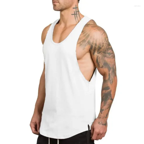 Canotte da uomo allenamento in cotone palestra fitness canotte per uomo bodybuilding allenamento solido gilet senza maniche camicia canottiera curva semplice