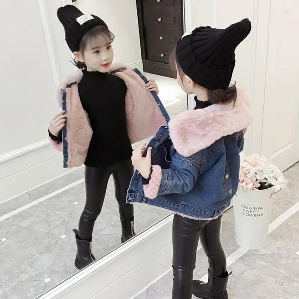 Jacken Denim Mantel für Kinder Mädchen Kunstpelz Oberbekleidung Kinder Jean Wam Dicke Fleece Fashion Solid Baumwolljacke