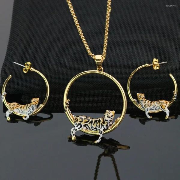 Catene Creative Leopard Orecchini Collana Set di gioielli Smalto Animale vintage per donna Tendenza all'ingrosso