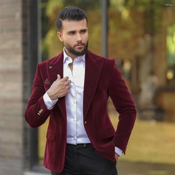 Ternos masculinos masculinos borgonha calças pretas casamento smoking duplo breasted veludo blazer jantar estilo italiano jaqueta terno de fumar festa de formatura