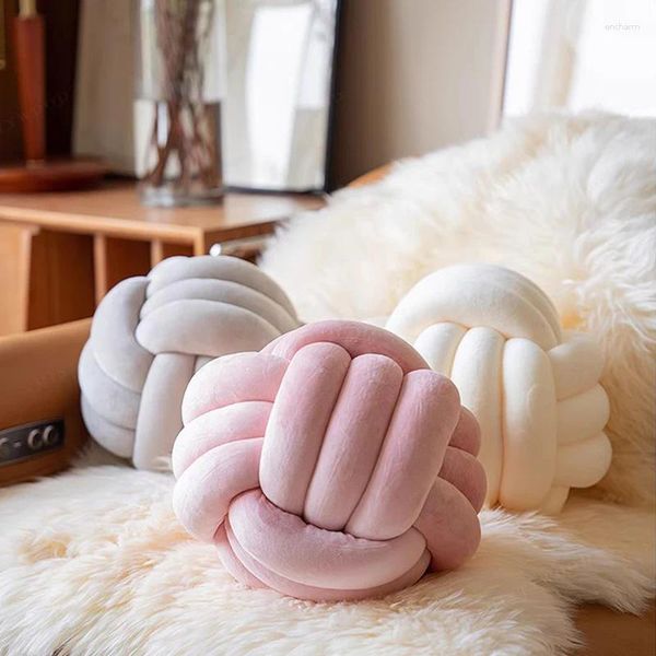 Travesseiro nó bola de pelúcia estilo nórdico estética sofá de pelúcia macio quarto dormir costas tecer s decoração