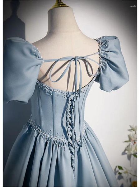 Lässige Kleider 2023 Sommer Blau Abendkleid Engagement Jacquard Frankreich Vintage Süße Koreanische Prinzessin Fee Abend Party Chic