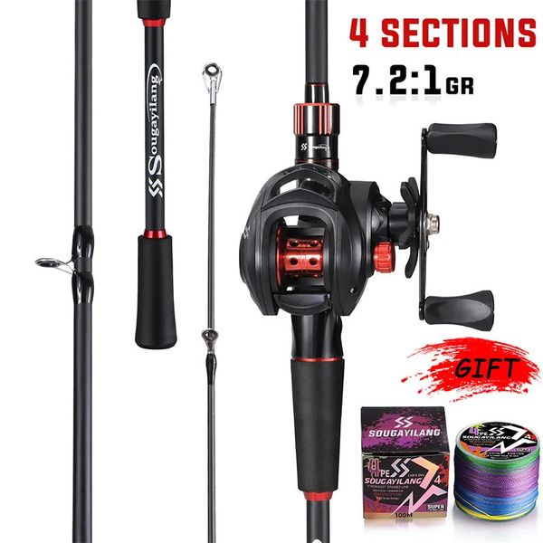 Рыболовные аксессуары Sougayilang Rod Reel Combo 1821m из углеродного волокна и передаточное число 72 1 Baitcasting Ree Max Drag 10 кг для окуня 231012