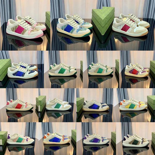 Designer Homens Mulheres Sapatos Sapatilhas Mulheres Sapatos de Couro Sujo Web Stripe Trainer Lace Up Canvas Flats Vintage Classic Runner Treinadores Itália