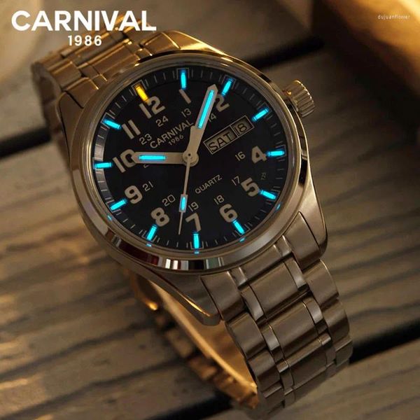 Orologi da polso Carnival T25 Tritium Gas Luminio in quarzo Orologio da uomo impermeabile Orologi Sapphire Crystal Orologio Masculino