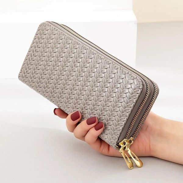 Geldbörsen, Geldbörse, Lackleder, lange Damen-Geldbörse mit Doppelreißverschluss, Clutch-Taschen-Design für Damen-Geldbörsen