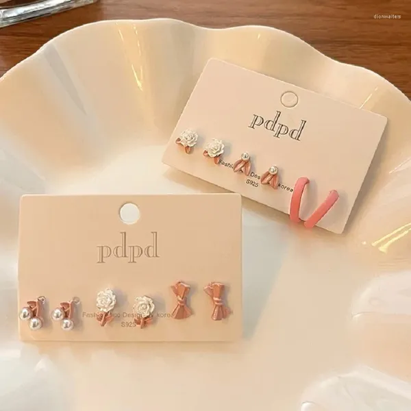 Orecchini a bottone Lovelink 6 pezzi design fiocco di fiori irregolari in resina rosa per donne ragazze carino ciliegia orecchino di perla gioielli da festa