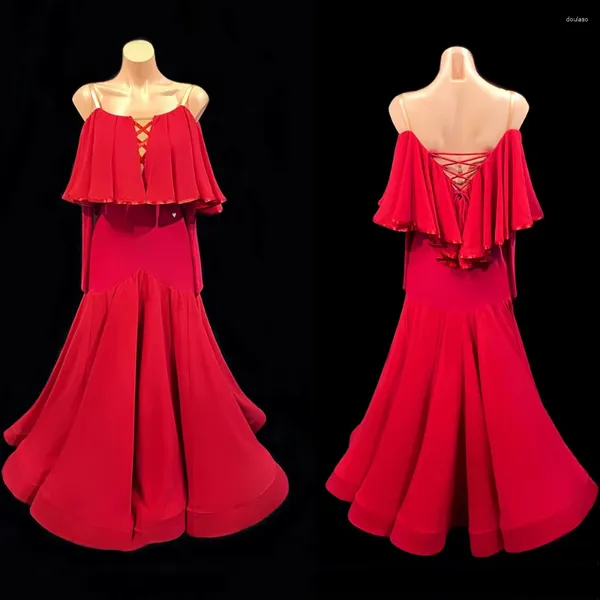 Stage Wear Custom High-end Red Ballroom Dance Competition Dress 2023 Donne eleganti Party Modern Tango Costumi Standrad Waltz Clothes