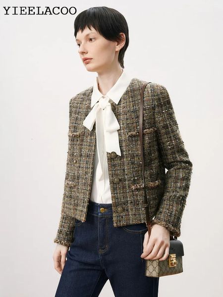 Jaquetas femininas jaqueta marrom tweed profissional primavera outono mulheres negócios senhoras onepiece clássico 231011