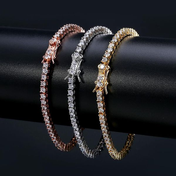 Correntes de tênis de rock hip-hop maré pulseira masculina zircon-microencased 3mm pulseira pulseiras de tênis para homens feminino gelado fora Jewel250v