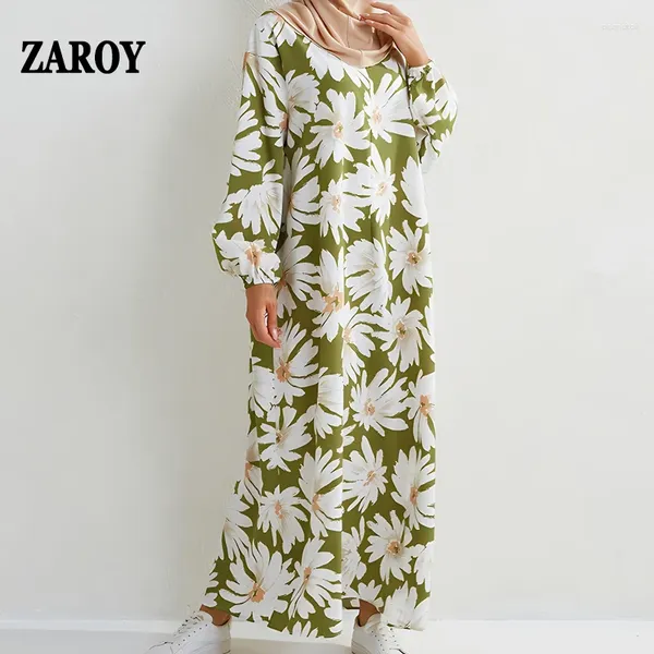 Casual Kleider ZAROY Oversize Herbst Frauen Maxi Kleid Lose Blumen Druck Langarm Tasche Muslimischen Mode Robe Vestido Para Mujer