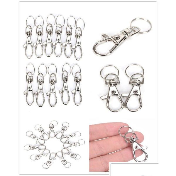 Anahtarlıklar Landards 10pcs/lot Sier Metal Klasik Ana Zincir Diy Bag Mücevher Halkası Döner ıstakoz toka klipsleri kancalar Anahtarlık bölünmüş bütün dhcns