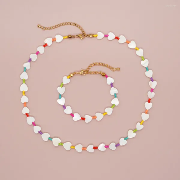 Catene Bohemian Coppia colorata Bracciale conchiglia Croce Fascino Cuore Accessori fatti a mano da donna Gioielli di moda Set di collane di perline Miyuki