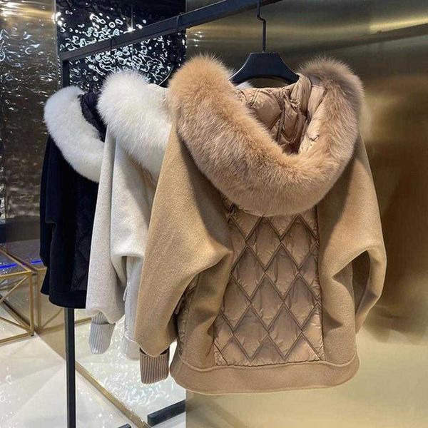 Piumino da donna Parka Giacca invernale da donna Tecnologia grande Pelliccia di volpe Colletto con cappuccio Oca bianca Sottile Abbigliamento da strada modernomxnf