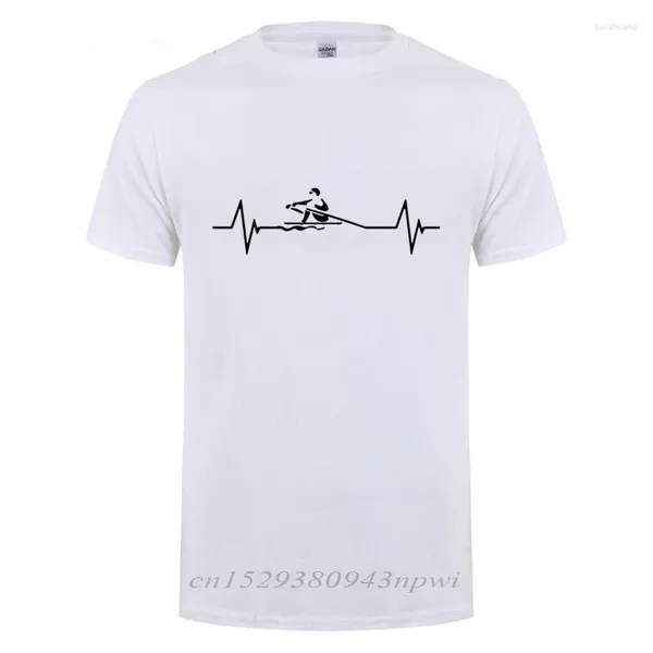 Мужские футболки Футболка Heartbeat Of Rowing Мужская мода с коротким рукавом Рубашка для каякинга с круглым вырезом Хлопковая забавная футболка для гребли на каноэ Летние топы