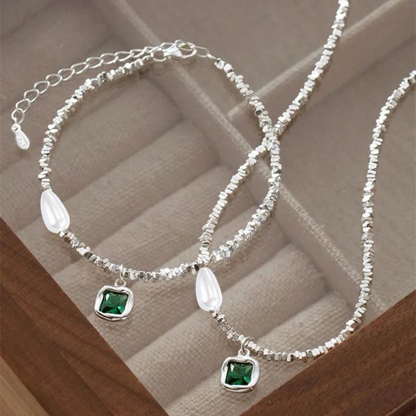 Anhänger Halsketten 925 Sterling Silber Smaragdgrüne Perlenkette für Frauen Halsband Vielseitige Kragenkette Edles Schmuckzubehör 231011