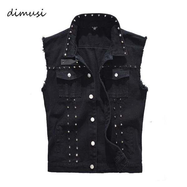 Gilet da uomo DIMUSI Primavera Autunno Gilet da uomo Jeans vintage denim Maschile Nero Giacche senza maniche Uomo Gilet con rivetto 5XL TA338 231011