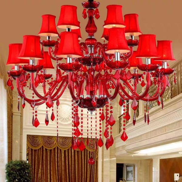 Illuminazione domestica Lampadario di cristallo rosso Paralume Lamparas De Cristal Lustres De Teto Lampadari per sala da pranzo Luci in camera