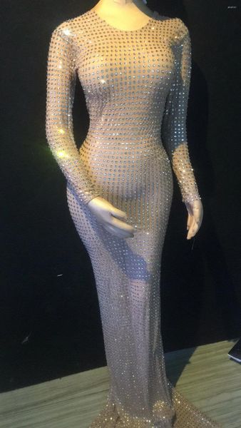 Bühnenkleidung, Mesh-Kleid mit glitzernden Edelsteinen für Herbst-Pailletten, perfektes Mädchen-Abschlussball-Party-Exklusiv-Outfit