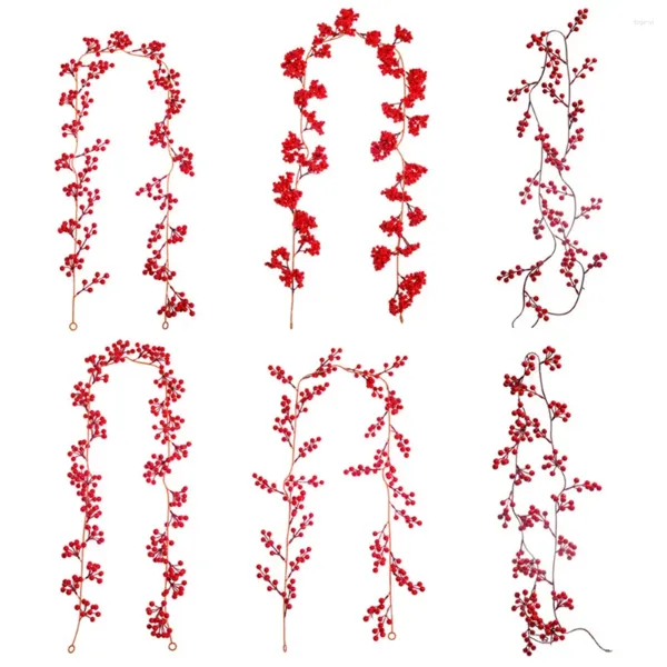 Flores decorativas 175cm/190cm guirlanda de natal vermelho berry videira plantas artificiais diy pendurado grinalda decoração para casa ornamento de casamento ano