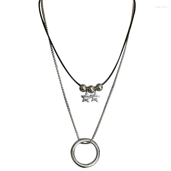 Collane con ciondolo N58F Set di 2 durevoli sfere catena stella collana gioielli accattivanti materiale acciaio per uomo donna