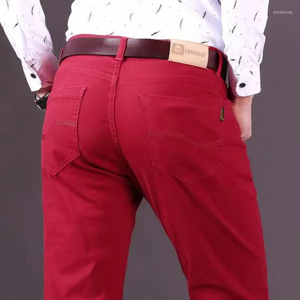 Jeans da uomo Est Inverno Addensato Vino Rosso Pile Caldo Moda Business Casual Pantaloni elasticizzati in denim dritto Pantaloni di marca maschile