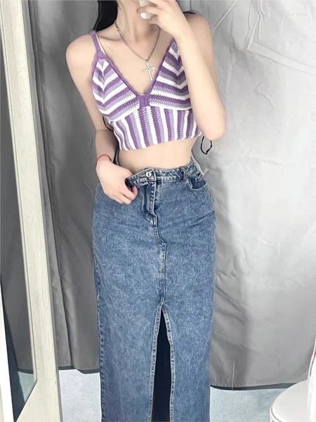 Gonne Vintage Gonna di jeans con spacco anteriore per le donne Moda femminile sbiadito con spacco lungo 2023 Estate Casual a vita alta dritto Streewear