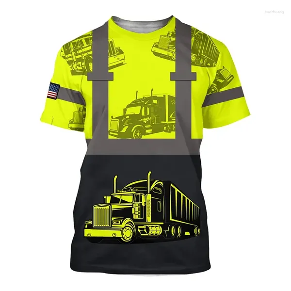 Homens camisetas Truck Driver Cargo Camisa de Verão para Homens Impressão 3D Moda Manga Curta T-shirt de Grandes Dimensões Mulheres Roupas Camiseta Trabalho