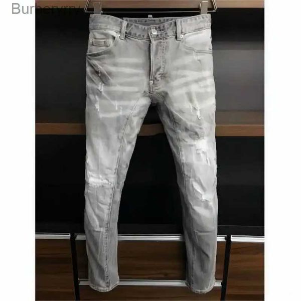 Calças de brim masculinas casuais na moda moto biker high street denim calças de tecido moda buraco pintura spray jeans a398l231011