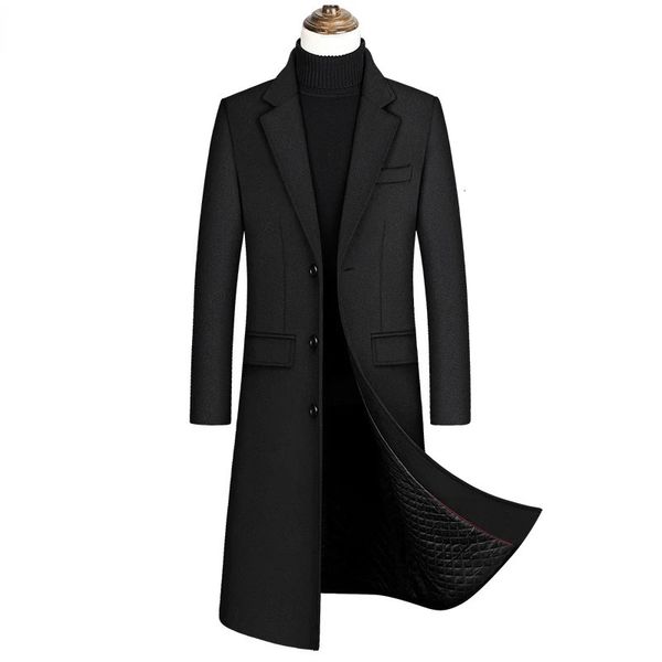 Misturas de lã masculina longo trench coat masculino inverno marca masculino cashmere fino ajuste de lã peacoat blusão 231011