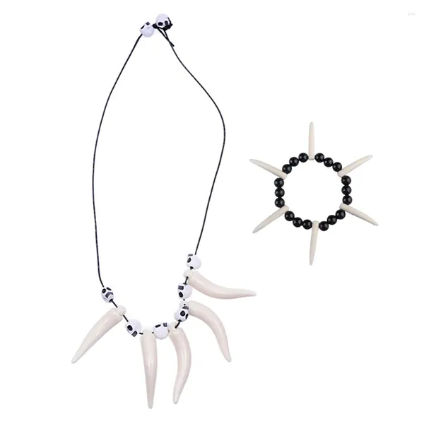Colares de pingente 3 pçs em 1 conjunto de acessórios de halloween decorativo osso colar lobo dentes pulseira kit traje adereços para decoração