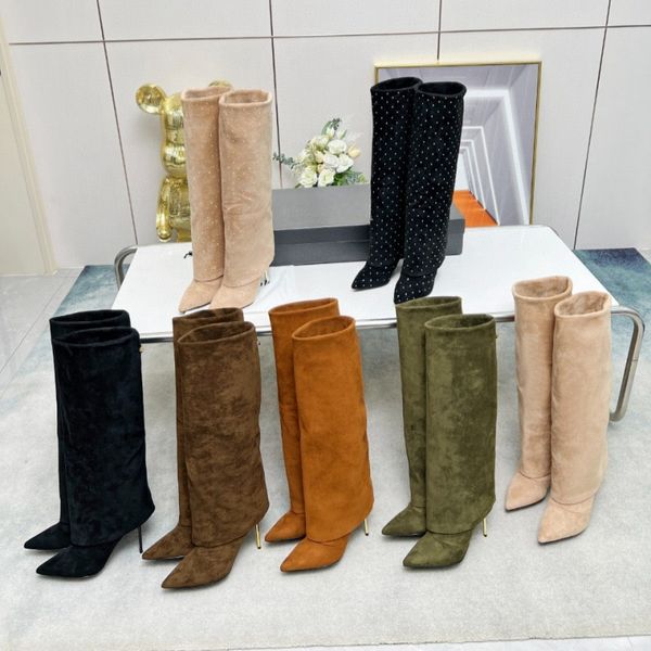 Outono e inverno nova moda clássico sexy festa, tecido de lã de ovelha, botas longas femininas de salto fino pontiagudo