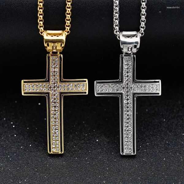 Collane con ciondolo Hip Hop Bling Iced Out Collana con pendenti croce in acciaio inossidabile al titanio per uomo Gioielli rapper Colore oro argento