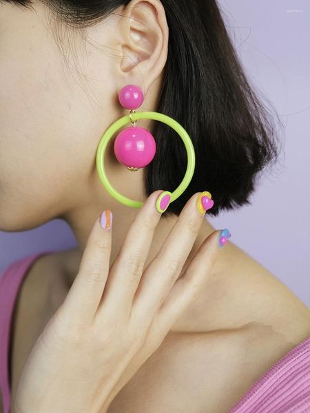 Baumelnde Ohrringe R121 Dopamin-Mädchen-Party großer Kreis rosa grün rot blau Kontrastperlen große weibliche Acryl für Frauen