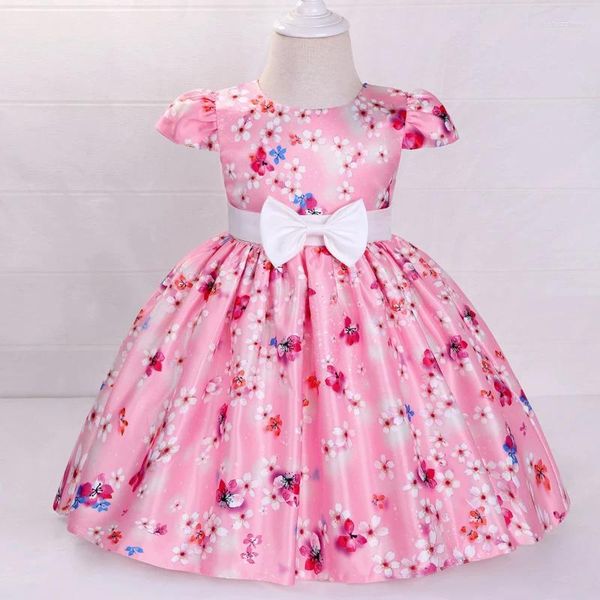 Mädchen Kleider 2023 Sommer Gedruckt Blume Baby Geburtstag Party Prinzessin Kleid Infant Pailletten Hochzeit Senden Stirnband 0-5 Jahre alt