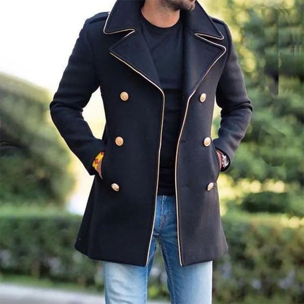 Misturas de lã masculina casaco de lã outono inverno lapela doublebreasted ajuste moda jaqueta outwear manga longa casaco topos 231011
