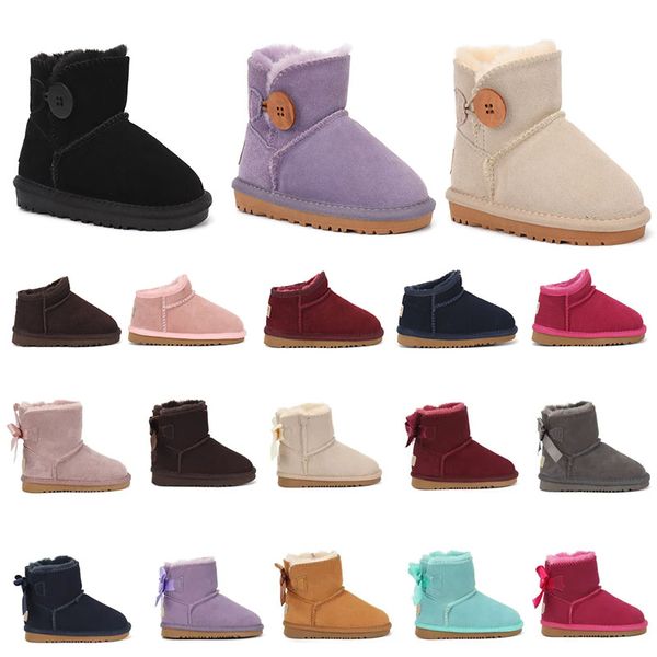 Neue Kinderstiefel, Luxus-Schneestiefel, Designer-Kinderschuhe, Winterstiefel für Kleinkinder, klassische Ultra-Mini-Stiefel mit Knopf für Babys, Jungen und Mädchen, Stiefeletten