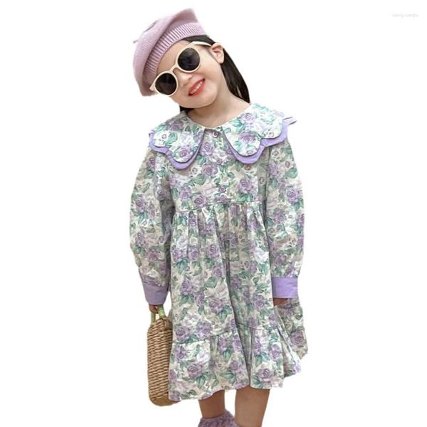 Vestidos de menina criança meninas vestido padrão floral para estilo casual crianças primavera outono traje