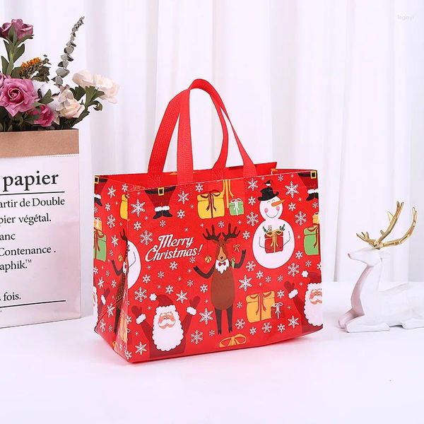 Weihnachtsdekorationen, 1 Stück, große Geschenktüten, Vliesstoff, Weihnachts-Leckerei-Tasche, wiederverwendbare Tragetasche mit Griffen für Kinder, Süßigkeiten, Goodie, Partybevorzugung