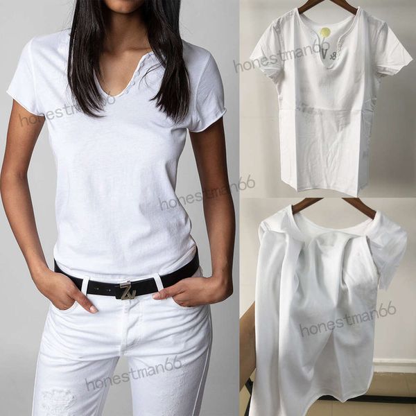 Zadig Voltaire 23ss Damen-Designer-Baumwoll-T-Shirt. Neues Zadig-Top mit klassischem Alphabet-Aufdruck, Flügeln, heiß gebohrt, U-Ausschnitt, Rundhals-Kurzarm-T-Shirt, Strand-T-Shirts