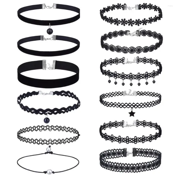 Kettingen 12 stuks choker ketting set klassiek gotisch zwart kant prachtig voor vrouwen uniek cadeau volwassen halskraag