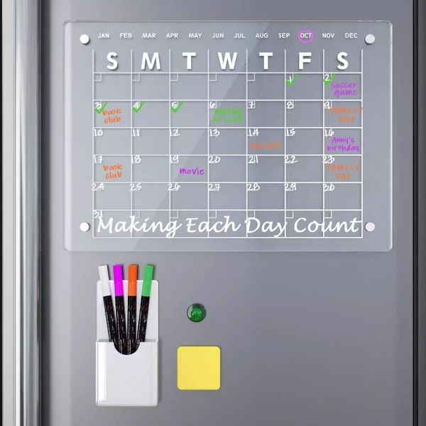 Magneti per il frigorifero Adesivo magnetico Calendario da tavolo Pianificatore magnetico riutilizzabile Menu messaggio in acrilico trasparente 231011