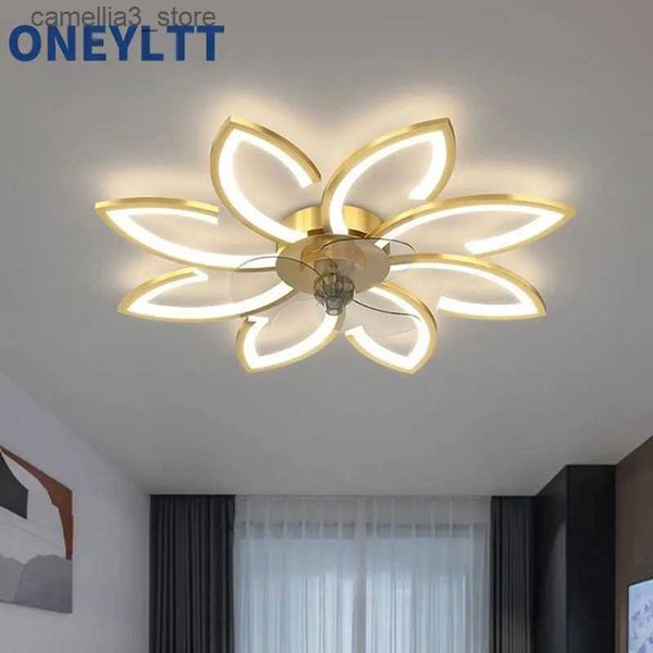 Luzes de teto nova flor LED ventilador de teto lâmpada com controle remoto velocidade ajustável regulável agitando a cabeça luz de teto para sala de estar quarto Q231012