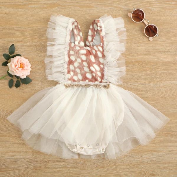 Vestidos de menina FOCUSNORM 0-5Y adorável verão bebê meninas macacão/vestido leopardo impresso babados rendas sem mangas macacões sem costas/vestido de verão