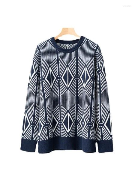 Maglioni da donna Donna Motivo geometrico Maglione di lana jacquard 2023 Autunno Inverno Vintage Allentato Spessore Casual Pullover in maglia Maglieria unisex