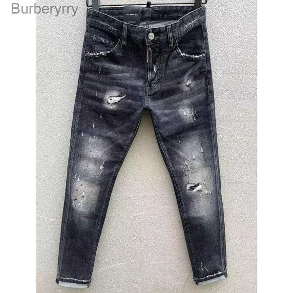 Calças de brim masculinas estilo na moda alta rua moto motociclista magro jeans casual buraco pintura spray calças jeans 072 # l231011