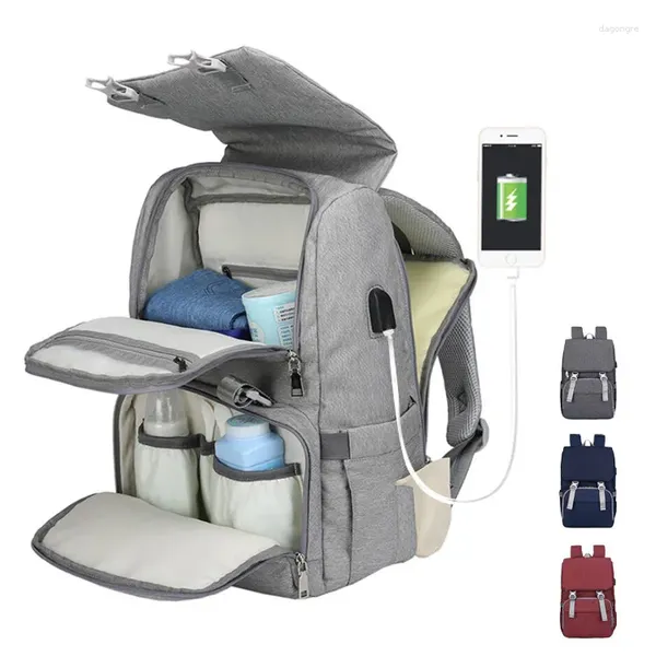 Рюкзак для подгузников, сумка для мамы, большая вместимость, многофункциональные водонепроницаемые сумки для подгузников для мамы и ребенка на открытом воздухе, для ухода за ребенком с USB