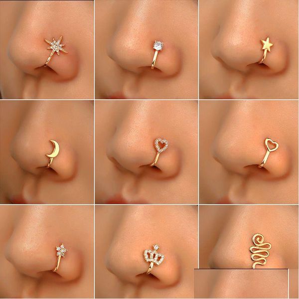 Mode nez anneau charme cristal papillon pentagramme femmes faux piercing clip sur boucles d'oreilles bijoux de corps Dhgarden Otvdw