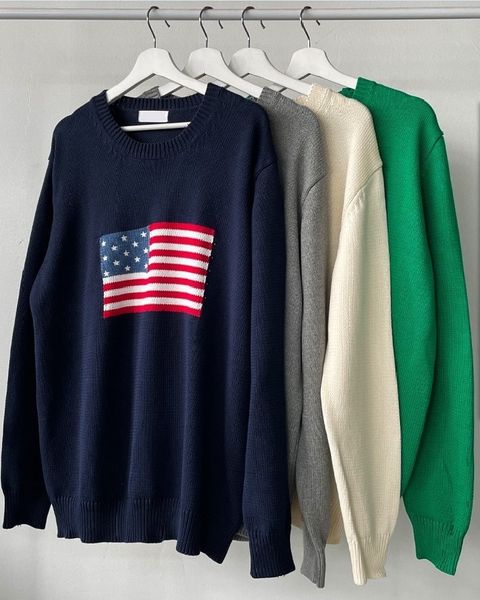 Polo da uomo con bandiera americana, pullover in maglia casual a maniche lunghe in tinta unita s-XL