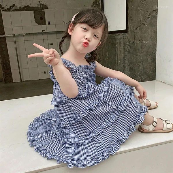 Mädchen Kleider Sommer Mädchen Prinzessin Kleid Ärmellose Kinder Geschichteten Baby Hosenträger Rock Plaid Kleidung Kleinkind Kindertag Outfits